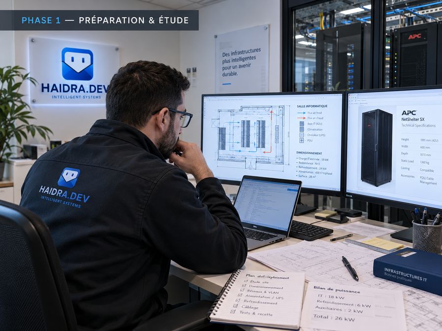 Phase 1 | préparation et étude : relevé et plans d'implantation d'une salle informatique sur un poste de travail.